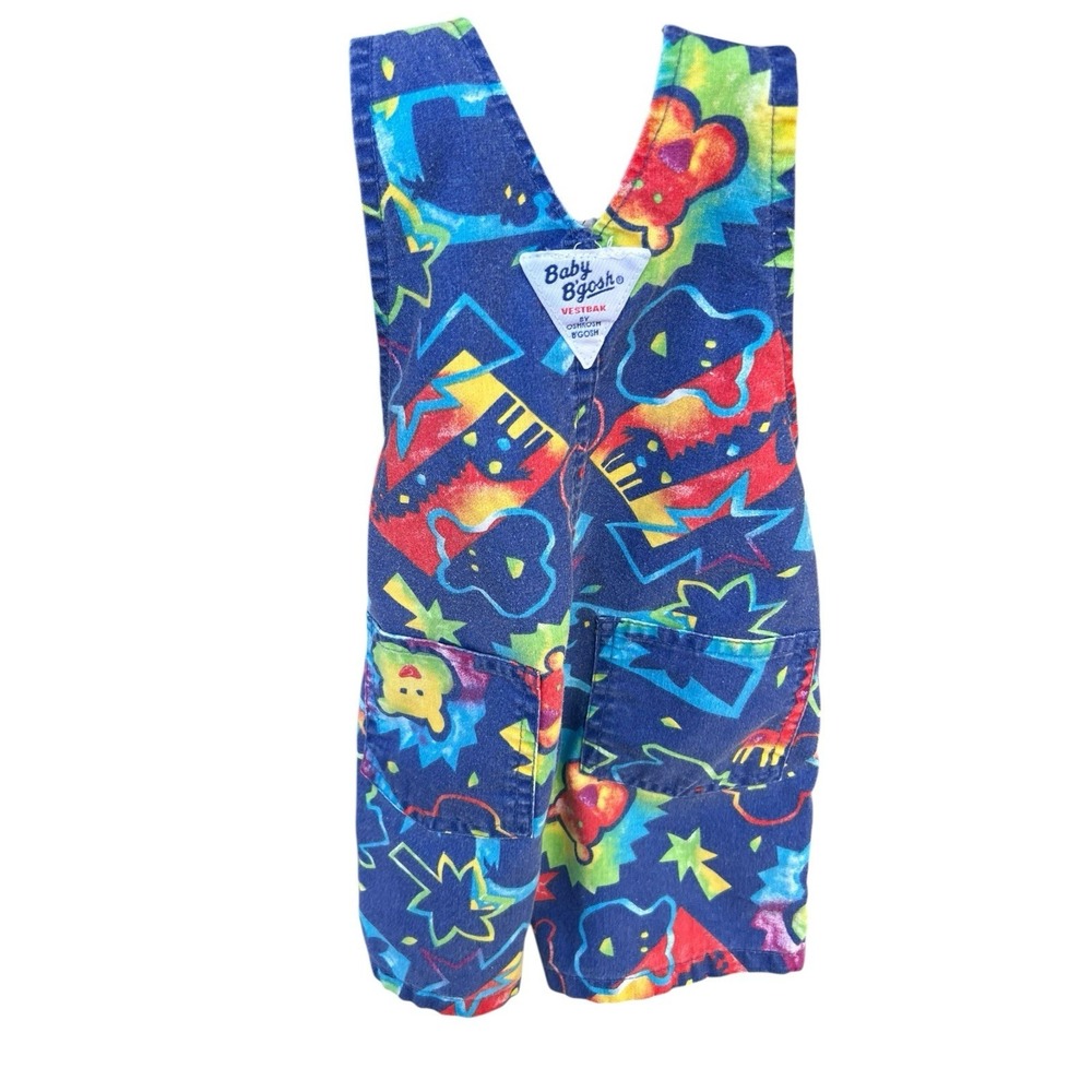 Oshkosh B'Gosh Vintage Vestbak Shortalls '90s Animals Abstract Boys Beach 18 Mos - Picture 4 of 5